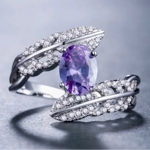 Ring Size 8 Purple CZ Oval cut with Silver Filled Band